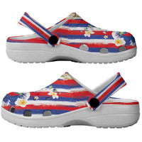 Hawaiian Sea Turtles and Plumeria Clogs Shoes with Lei and Flag Grunge Style LT03 - Polynesian Pride