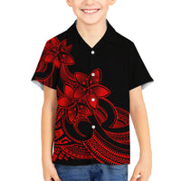 Polynesian Matching Outfit For Family Plumeria Flowers Long Dress Hawaiian Shirt Polynesian Tribal Red Vibe LT9