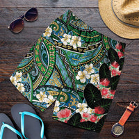 Hawaiian Taro Leaves and Ohia Lehua Shorts for Men Polynesian Tribal Art Tropical Plants Motifs Colorful