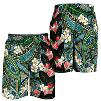 Hawaiian Taro Leaves and Ohia Lehua Shorts for Men Polynesian Tribal Art Tropical Plants Motifs Colorful