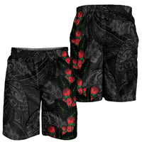 Hawaiian Taro Leaves and Ohia Lehua Shorts for Men Polynesian Tribal Art Tropical Plants Motifs Grayscale