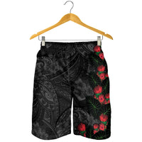Hawaiian Taro Leaves and Ohia Lehua Shorts for Men Polynesian Tribal Art Tropical Plants Motifs Grayscale