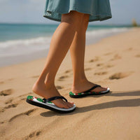 Hawaiian Taro Leaves-Hibiscus and Plumeria Flip Flops Polynesian Art-Kakau Tattoo White