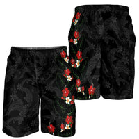 Hawaiian Taro Leaves-Hibiscus and Plumeria Shorts for Men Floral Tribal Tattoo Motif
