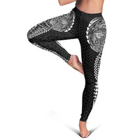 Hawaiian Traditional Tattoos Leggings Kakau Tribal Tropical Plant Motif Black Color