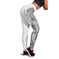 Hawaiian Traditional Tattoos Leggings Kakau Tribal Tropical Plant Motif White Color