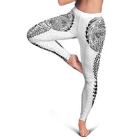 Hawaiian Traditional Tattoos Leggings Kakau Tribal Tropical Plant Motif White Color