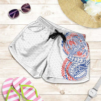 Hawaiian Traditional Tattoos Shorts for Women Kakau Tribal Tropical Plant Motif Hawaii Flag Color Inspired