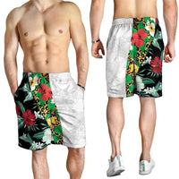 Hawaiian Tropical Flowers and Leaves Shorts for Men Leopard Pattern Half White Black Version LT03 - Polynesian Pride