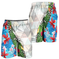 Hawaiian Tropical Flowers and Leaves Shorts for Men Leopard Pattern Half White Blue Version LT03 - Polynesian Pride