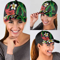 Hawaiian Tropical Flowers and Maile Pikake Classic Cap Polynesian Tribal Pattern Black Color LT03