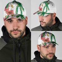 Hawaiian Tropical Flowers and Maile Pikake Classic Cap Polynesian Tribal Pattern White Color LT03