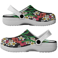 Hawaiian Tropical Flowers and Maile Pikake Clogs Shoes Polynesian Tribal Pattern Black Color LT03 - Polynesian Pride