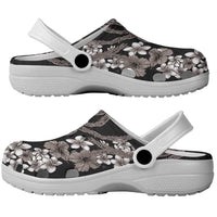 Hawaiian Tropical Flowers and Maile Pikake Clogs Shoes Polynesian Tribal Pattern Grayscale Mode LT03 - Polynesian Pride