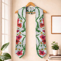 Hawaiian Tropical Flowers and Maile Pikake Graduation Stole Polynesian Tribal Pattern White Color LT03 One Size White - Polynesian Pride