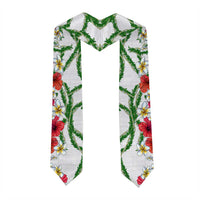 Hawaiian Tropical Flowers and Maile Pikake Graduation Stole Polynesian Tribal Pattern White Color LT03 - Polynesian Pride