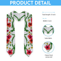 Hawaiian Tropical Flowers and Maile Pikake Graduation Stole Polynesian Tribal Pattern White Color LT03 - Polynesian Pride