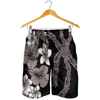 Hawaiian Tropical Flowers and Maile Pikake Shorts for Men Polynesian Tribal Pattern Grayscale Mode LT03 - Polynesian Pride