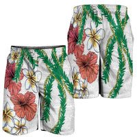 Hawaiian Tropical Flowers and Maile Pikake Shorts for Men Polynesian Tribal Pattern White Color LT03 - Polynesian Pride