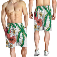 Hawaiian Tropical Flowers and Maile Pikake Shorts for Men Polynesian Tribal Pattern White Color LT03 - Polynesian Pride