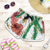 Hawaiian Tropical Flowers and Maile Pikake Shorts for Women Polynesian Tribal Pattern White Color LT03 White - Polynesian Pride