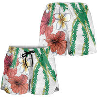 Hawaiian Tropical Flowers and Maile Pikake Shorts for Women Polynesian Tribal Pattern White Color LT03 - Polynesian Pride