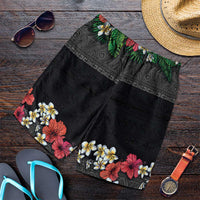 Hawaiian Tropical Flowers and Tribal Polynesian Tattoo Shorts for Men Black Color LT03 Black - Polynesian Pride