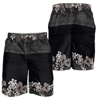 Hawaiian Tropical Flowers and Tribal Polynesian Tattoo Shorts for Men Grayscale Mode LT03 - Polynesian Pride