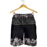 Hawaiian Tropical Flowers and Tribal Polynesian Tattoo Shorts for Men Grayscale Mode LT03 - Polynesian Pride