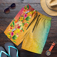 Hawaiian Tropical Fruits and Plants Shorts for Men Kakau Pattern Summer Vibe