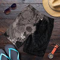 Hawaiian Tropical Plants and Chameleon Shorts for Men Polynesian Art Grayscale LT03 Black - Polynesian Pride