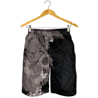 Hawaiian Tropical Plants and Chameleon Shorts for Men Polynesian Art Grayscale LT03 - Polynesian Pride
