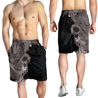 Hawaiian Tropical Plants and Chameleon Shorts for Men Polynesian Art Grayscale LT03 - Polynesian Pride