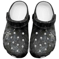Hawaiian Tropical Plants and Tribal Whales Clogs Shoes Polynesian Art Tattoo Grayscale LT03
