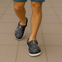 Hawaiian Tropical Plants and Tribal Whales Clogs Shoes Polynesian Art Tattoo Grayscale LT03