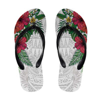 Hawaiian Tropical Plants Flip Flops Kakau Tattoo and Polynesian Pattern Half Black White LT03 White - Polynesian Pride