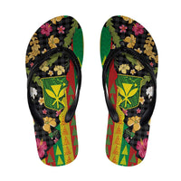 Hawaiian Tropical Plants Lei Flip Flops with Palaka Pattern and Kanaka Maoli Tribal Motifs - Polynesian Pride