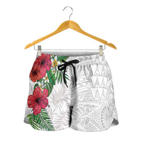 Hawaiian Tropical Plants Shorts for Women Kakau Tattoo and Polynesian Pattern Half Black White LT03 - Polynesian Pride
