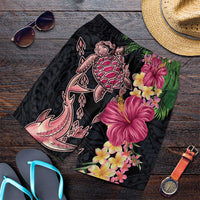 Hawaiian Tropical Plants Turtle and Shark Shorts for Men Polynesian Art Tattoo LT03 Black - Polynesian Pride