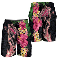 Hawaiian Tropical Plants Turtle and Shark Shorts for Men Polynesian Art Tattoo LT03 - Polynesian Pride