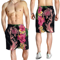 Hawaiian Tropical Plants Turtle and Shark Shorts for Men Polynesian Art Tattoo LT03 - Polynesian Pride