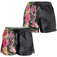 Hawaiian Tropical Plants Turtle and Shark Shorts for Women Polynesian Art Tattoo LT03 - Polynesian Pride