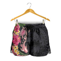 Hawaiian Tropical Plants Turtle and Shark Shorts for Women Polynesian Art Tattoo LT03 - Polynesian Pride