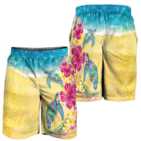 Hawaiian Tropical Plants Turtles Shorts for Men Watercolor Style LT03 - Polynesian Pride