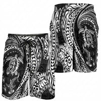 Hawaiian Turtle and Shark Shorts for Men Kakau Tribal with Polynesian Pattern Black Color LT03 - Polynesian Pride