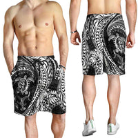 Hawaiian Turtle and Shark Shorts for Men Kakau Tribal with Polynesian Pattern Black Color LT03 - Polynesian Pride