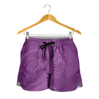 Hawaiian Turtle and Shark Shorts for Women Kakau Tribal with Polynesian Pattern Pink Color LT03 - Polynesian Pride