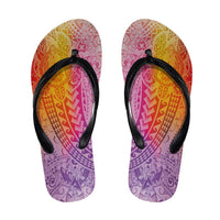 Hawaiian Turtles and Leis Flip Flops Tribal Kakau Pattern Magical Rainbow Sky