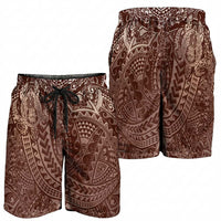 Hawaiian Turtles and Leis Shorts for Men Tribal Kakau Pattern Mocha Mousse Color
