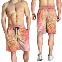 Hawaiian Turtles and Leis Shorts for Men Tribal Kakau Pattern Peach Fuzz Color